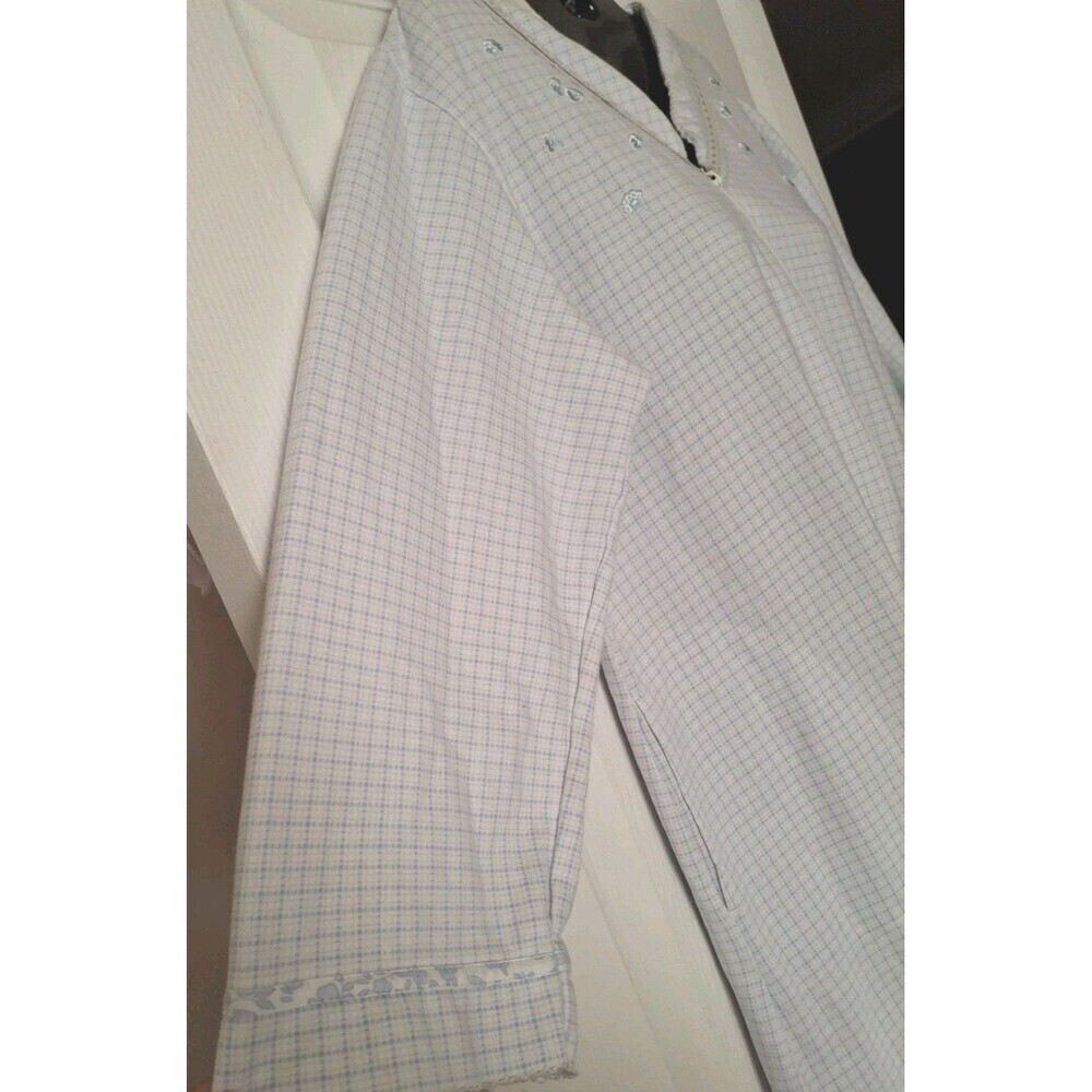 Miss Elaine Full Zip Robe Nightgown Size Small Blue Plaid Pockets Embroidered - Picture 6 of 7